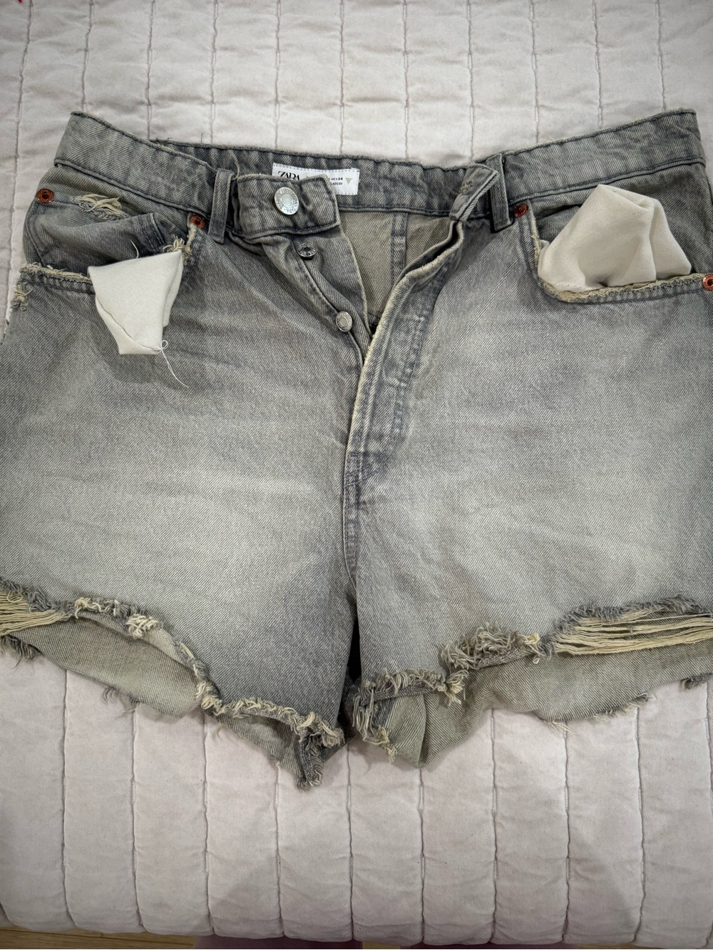 Zara Light Gray Distressed Denim Cutoff Shorts